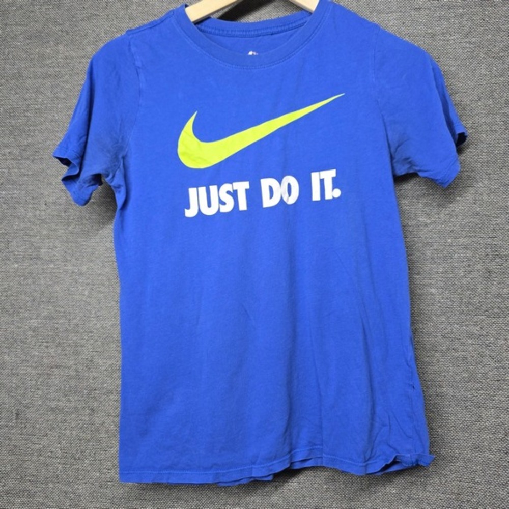 Nike Just Do‎ It Graphic T-Shirt Blue Lime Green Swoosh Mens Large Athletic Cut